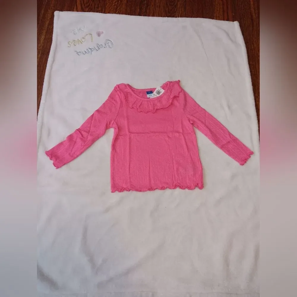 Old Navy Long Sleeve Ruffle-Trim Pointelle Knit Top for Toddler Girls 2T NWT
